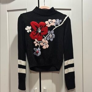 Floral Embroidered Black Sweater